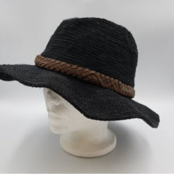 Billabong Black Straw Casual Sun Hat Faux Leather Braided Band O/S - Picture 2 of 12